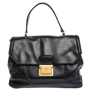 Miu Miu Black Soft Leather Push Lock Top Handle Bag