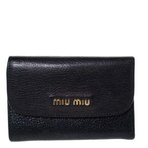 Miu Miu Black Leather Madras Compact Wallet