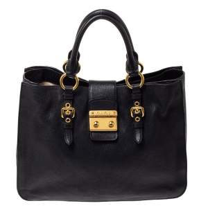 Miu Miu Black Leather Large Madras Tote 