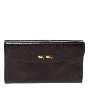 Miu Miu Black Leather Madras Flap Wallet