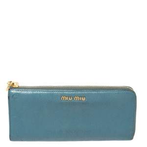 Miu Miu Blue Leather Zip Continental Wallet