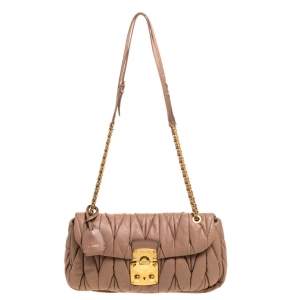 Miu Miu Beige Matelasse Leather Chain Shoulder Bag