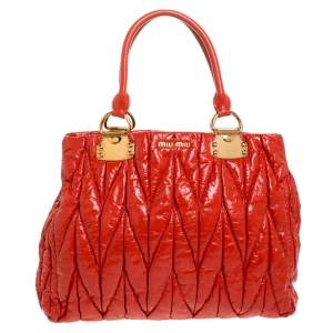 Miu Miu Orange Matelasse Leather Tote