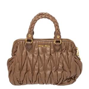 Miu Miu Brown Matelasse Leather Zip Satchel