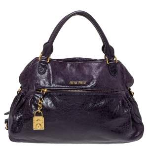 Miu Miu Plum Distressed Leather Charm Satchel