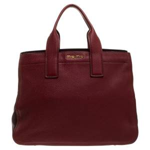 Miu Miu Red/Maroon Vitello Caribu Leather Zipped Tote
