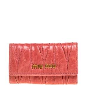 Miu Miu Coral Orange Matelassé Leather Key Holder