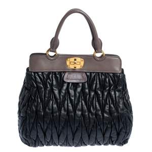 Miu Miu Black Matelasse Leather Turnlock Tote