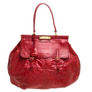Miu Miu Red Vitello Lux Leather Frame Top Handle Bag