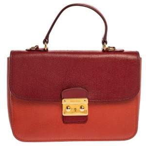 Miu Miu Orange/Red Madras Leather Push Lock Flap Top Handle Bag