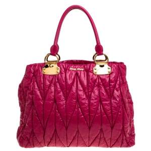 Miu Miu Pink Matelasse Patent Leather Tote