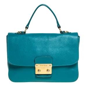 Miu Miu Green Madras Leather Push Lock Flap Top Handle Bag