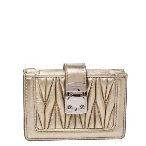 Miu Miu Metallic Gold Matelasse Leather Card Holder