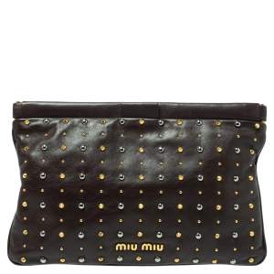 Miu Miu Dark Brown Leather Studded Clutch