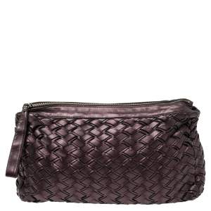 Miu Miu Plum Woven Soft Leather Zip Clutch