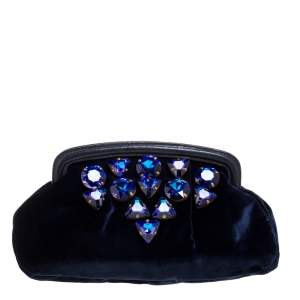Miu Miu Navy Blue Velvet Crystal Embellished Clutch