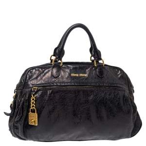 Miu Miu Black Distressed Leather Lily Satchel