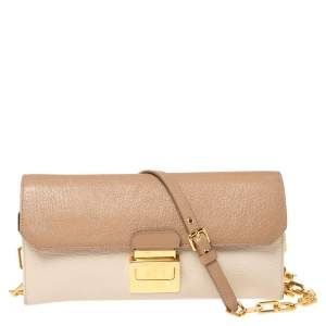 Miu Miu Cream/Beige Leather Wallet On Chain
