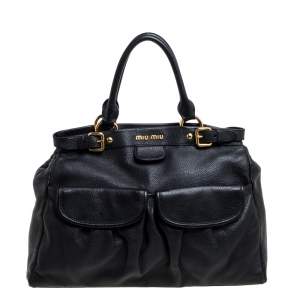 Miu Miu Black Leather Double Pocket Tote