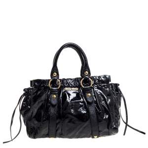Pre Owned Miu Miu Black Vitello Lux Patent Leather Tote      