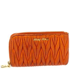 Miu Miu Orange Matelassé Leather Zip Pouch