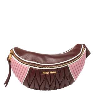Miu Miu Burgundy/Pink Matelassé Leather Rider Belt Bag