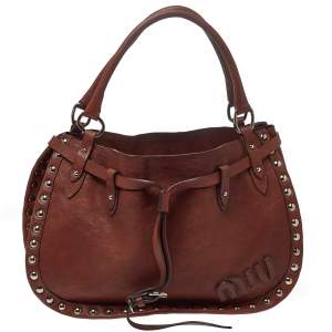 Miu Miu Brown Leather Studded Satchel