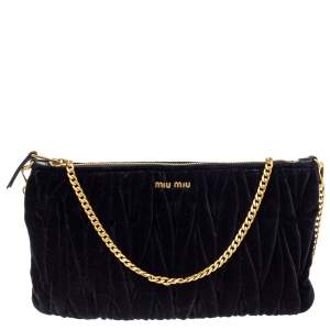 Miu Miu Black Velvet Matelasse Chain Clutch 