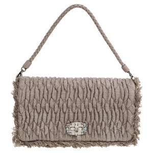 Miu Miu Beige Matelasse Fabric Crystal Mini Bag