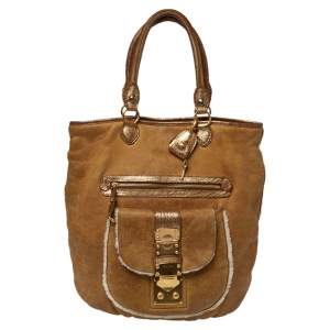 Miu Miu Brown Leather and Shearling Tote