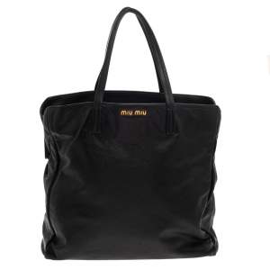Miu Miu Black Soft Leather Kiss Lock Tote