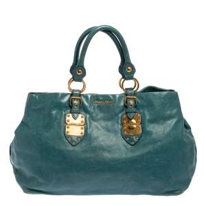 مملوكة مسبقًا Miu Miu Blue Vitello Shine Leather Tote