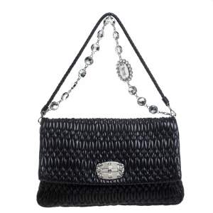 Miu Miu Black Matelasse Leather Crystal Shoulder Bag