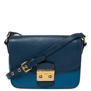 Miu Miu Two Tone Blue Madras Leather Pushlock Flap Shoulder Bag