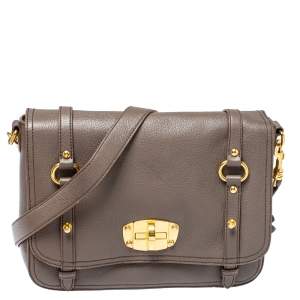 Miu Miu Grey Leather East West Pattina Messenger Bag