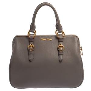 Pre Owned Miu Miu Grey Madras Leather Bauletto Bag