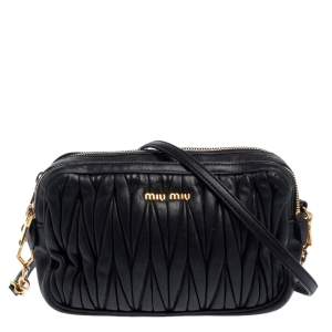 Miu Miu Black Matelasse Leather Double Zip Crossbody Bag
