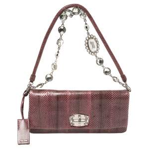 Miu Miu Purple Snakeskin Crystal Shoulder Bag