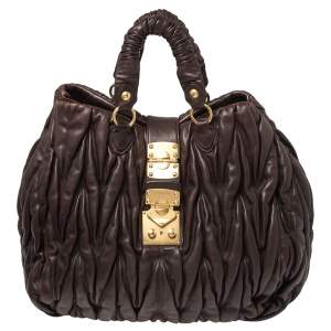 Miu Miu Chocolate Brown Matelassé Leather Large Shopper Tote