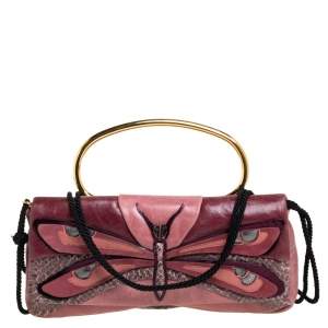 Miu Miu Pink Leather And Python Dragonfly Shoulder Bag