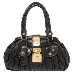 Miu Miu Black Matelassé Leather Frame Satchel