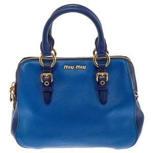 Miu Miu Two Tone Blue Madras Leather Doctor Satchel