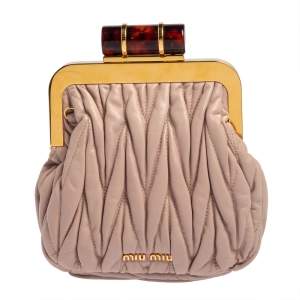 Miu Miu Blush Pink Leather Matelassé Clasp Clutch