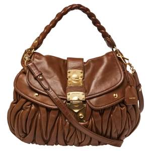 Miu Miu Brown Matelassé Leather Coffer Hobo