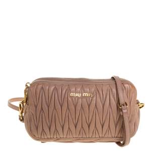 Miu Miu Beige Matelassé Leather Double Zip Crossbody Bag