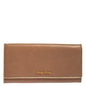Miu Miu Beige/Gold Leather Logo Flap Continental Wallet