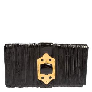 Miu Miu Black Pleated Patent Leather Clutch