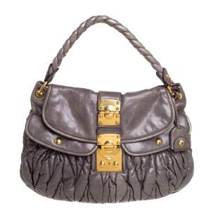 Miu Miu Dark Grey Matelassé Leather Coffer Hobo