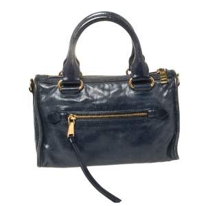 Miu Miu Blue Leather Front Zip Satchel