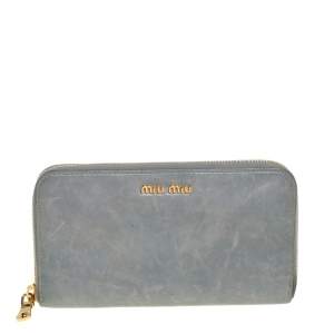 Miu Miu Grey Leather Zip Around Wallet